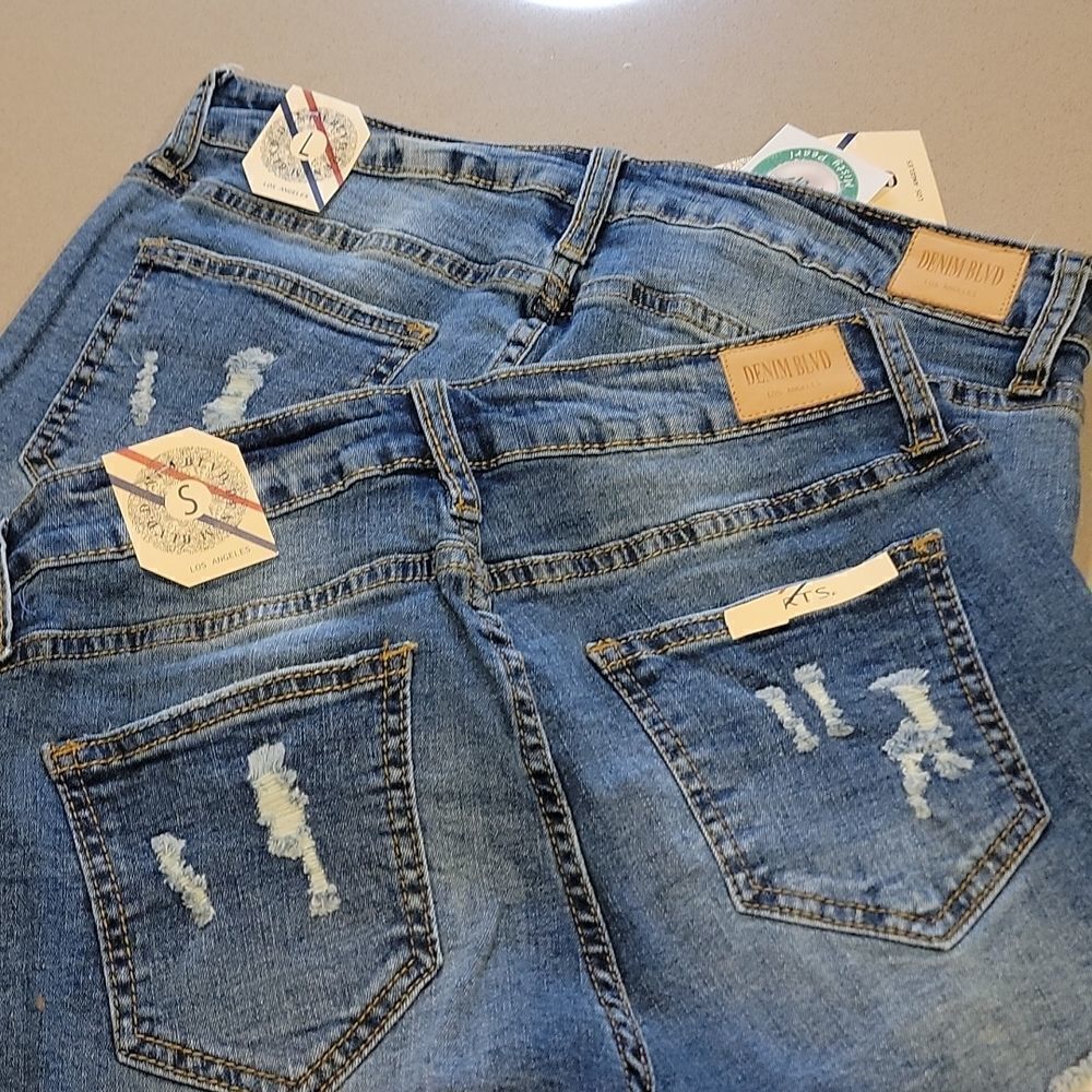 Distressed Denim Shorts with Lace Hem - Picture 10 of 13